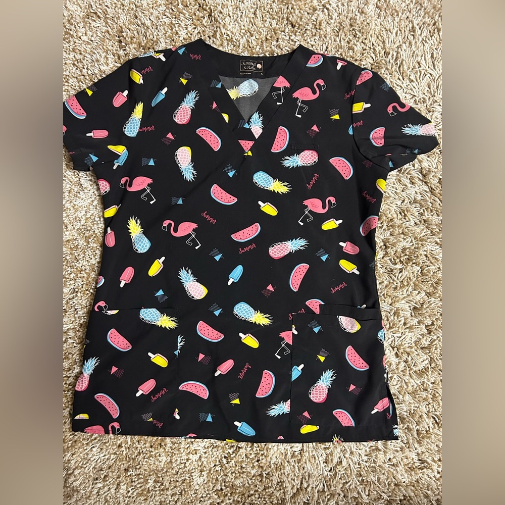 Colorful Summer Patterned Scrub Top - Picture 2 of 3